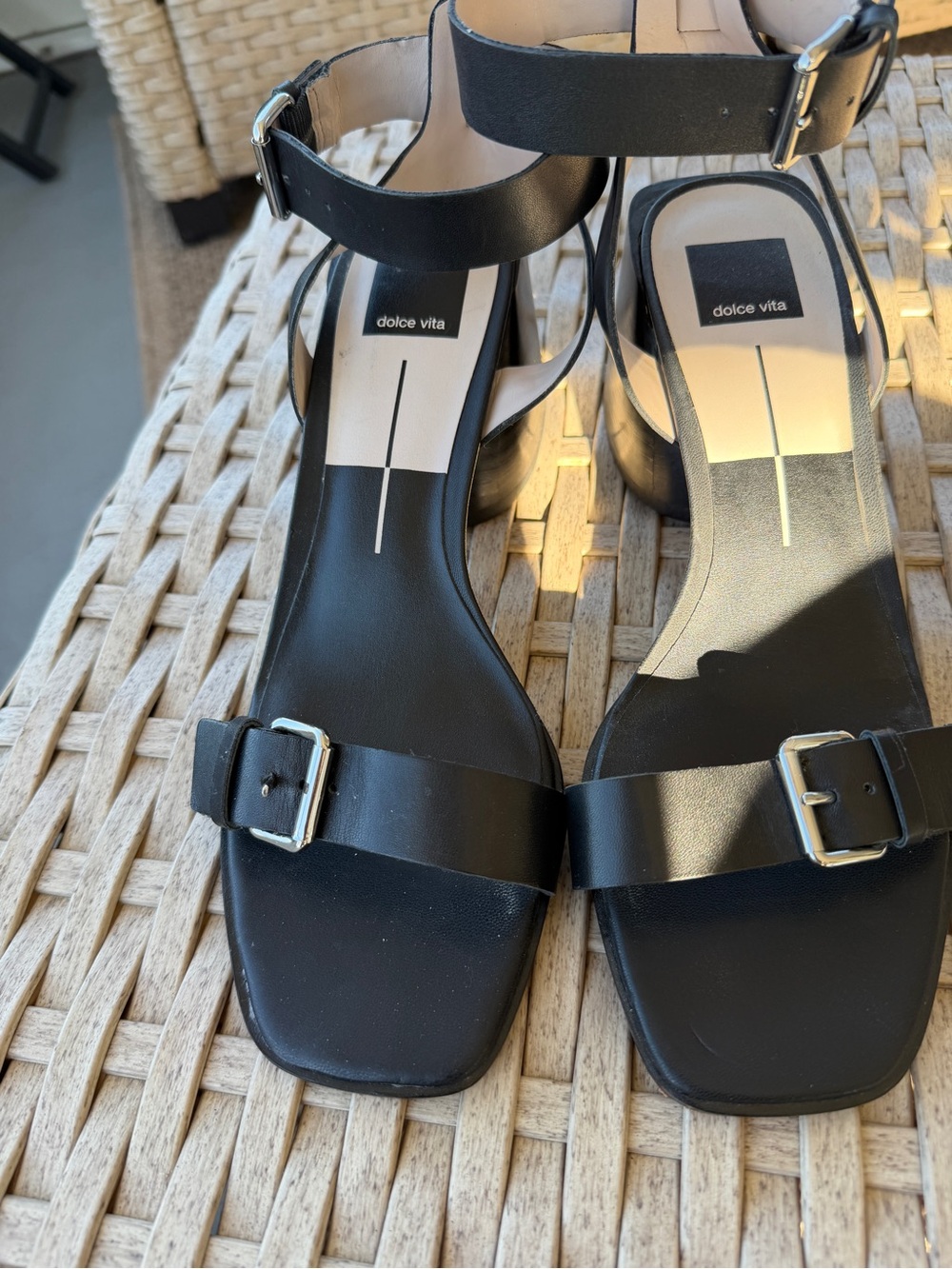 Dolce Vita Black Strappy Square-Toe Ankle Sandals